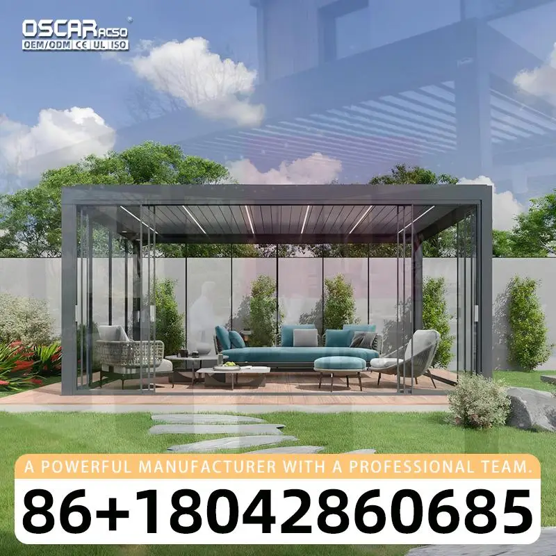 Outdoor Waterproof Aluminium Bioclimatic Pergola Cover Louvered Roof Retractable Folding for Garden Patio Balcony pergola