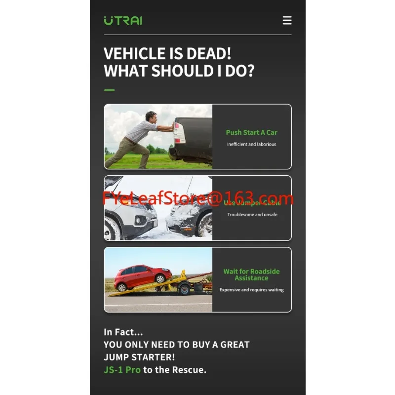 Utrai JS-1 Pro Multifunction Emeygency Vehicle Tools 12V Car Booster Wireless charging 2500A Jump Starter Factory Wholesale