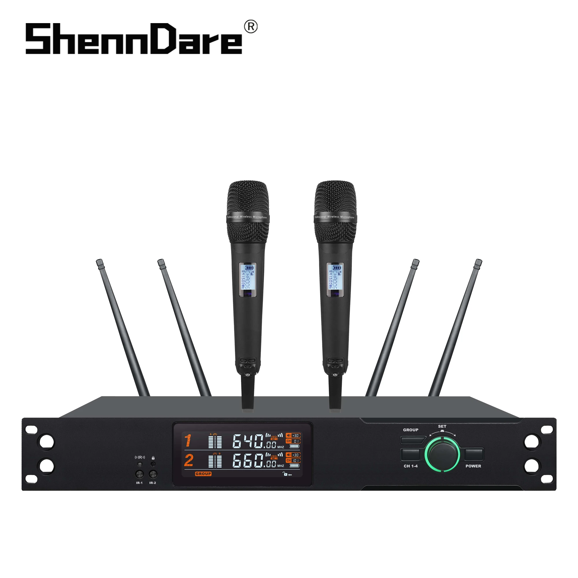 Shenndare KT-8002 2 Channels True Diversity Wireless Microphone System Conference Church Kara Ok Mic Uhf Frequency Large Range