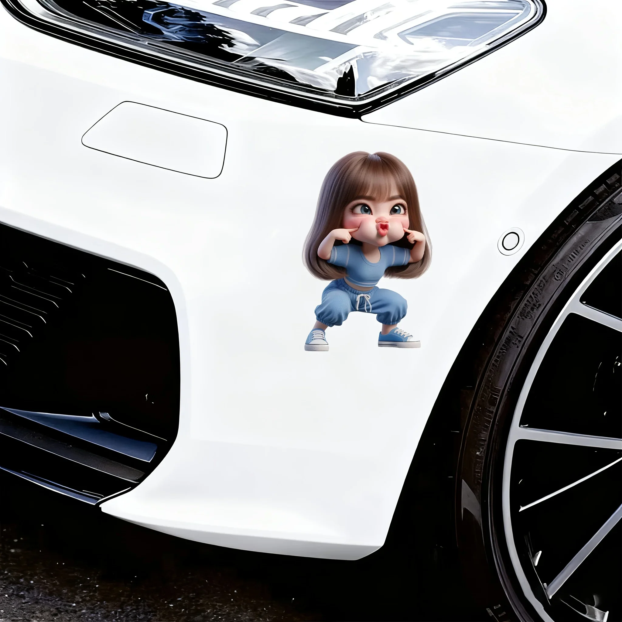 2D Flat Cute Playful Girl Removable Waterproof Vinyl Sticker For Car Motorcycle Laptop Wall Smooth Surfaces