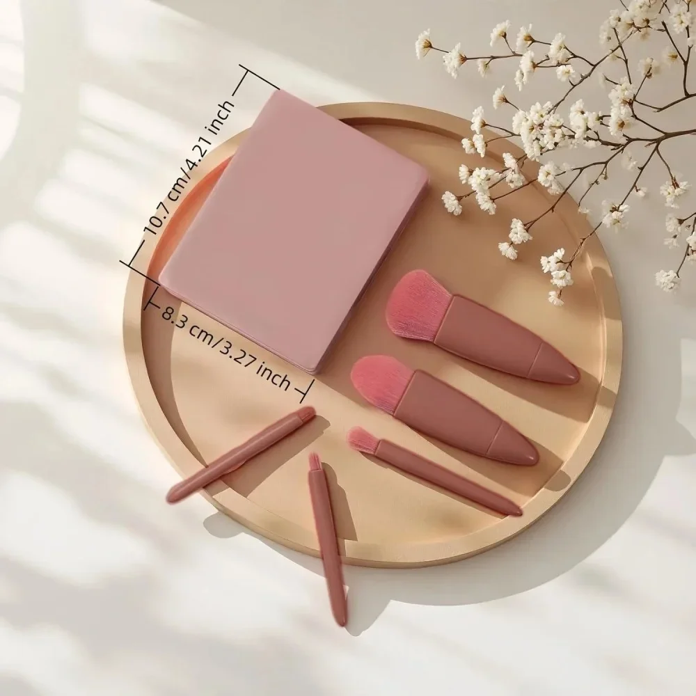 5PCS Cosmetic Brush Set Portable Makeup Brush Travel with Mirror Box Makeup Brush Loose Powder Brush Blush Brush Eyeshadow Brush gallery 5