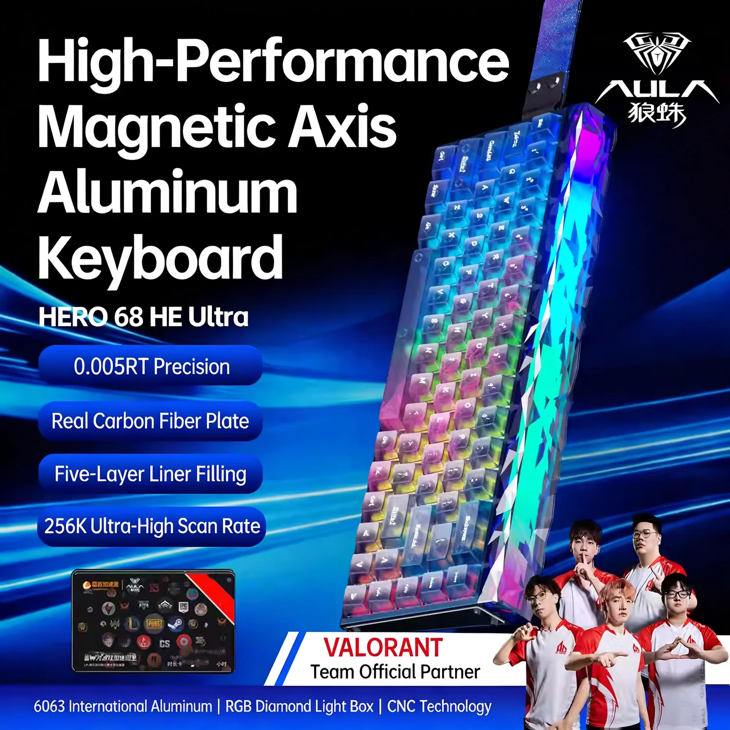 AULA HERO68 Ultra Pro Magnetic Switch Gaming Keyboard Wired Full CNC Aluminum Rapid Trigger 8KHz Low Latency Mechanical Keyboard