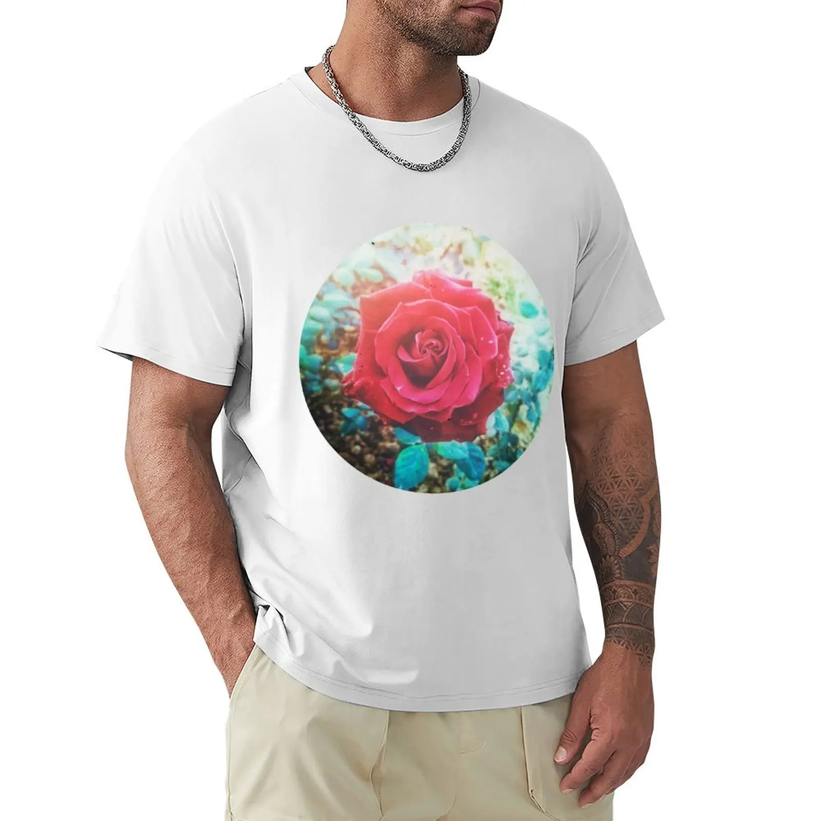 RED ROSE VINTAGE INDIA T-shirt anime clothes vintage clothes sports fans tops mens clothing