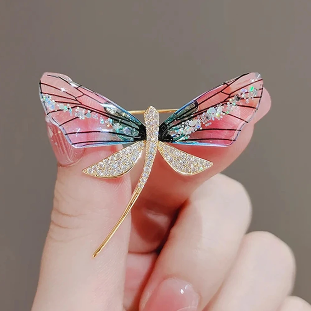 Resin Transparent Wings Dragonfly Brooches For Women Fashion Little Insect Lapel Pins Crystal Animal Badge Jewelry Gifts