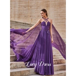 Lucy Graduate Dress Party Evening Elegant Luxury Celebrity Lavender Purple Reunion Sharon Happy 2023 Cross Neck Chiffon Gown