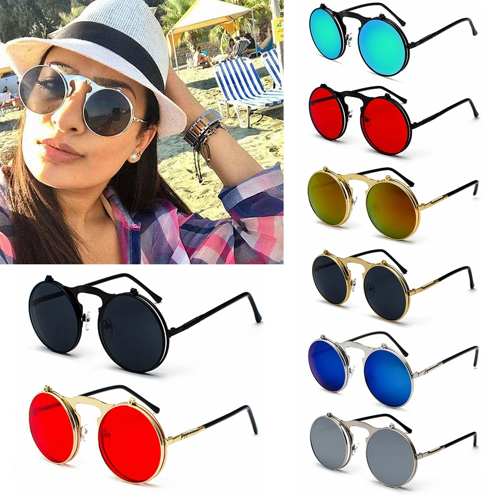 

Men and Women Circle Glasses UV Protection Round Sunglasses Flip-Up Sunglasses Steampunk Sunglasses Eyewear