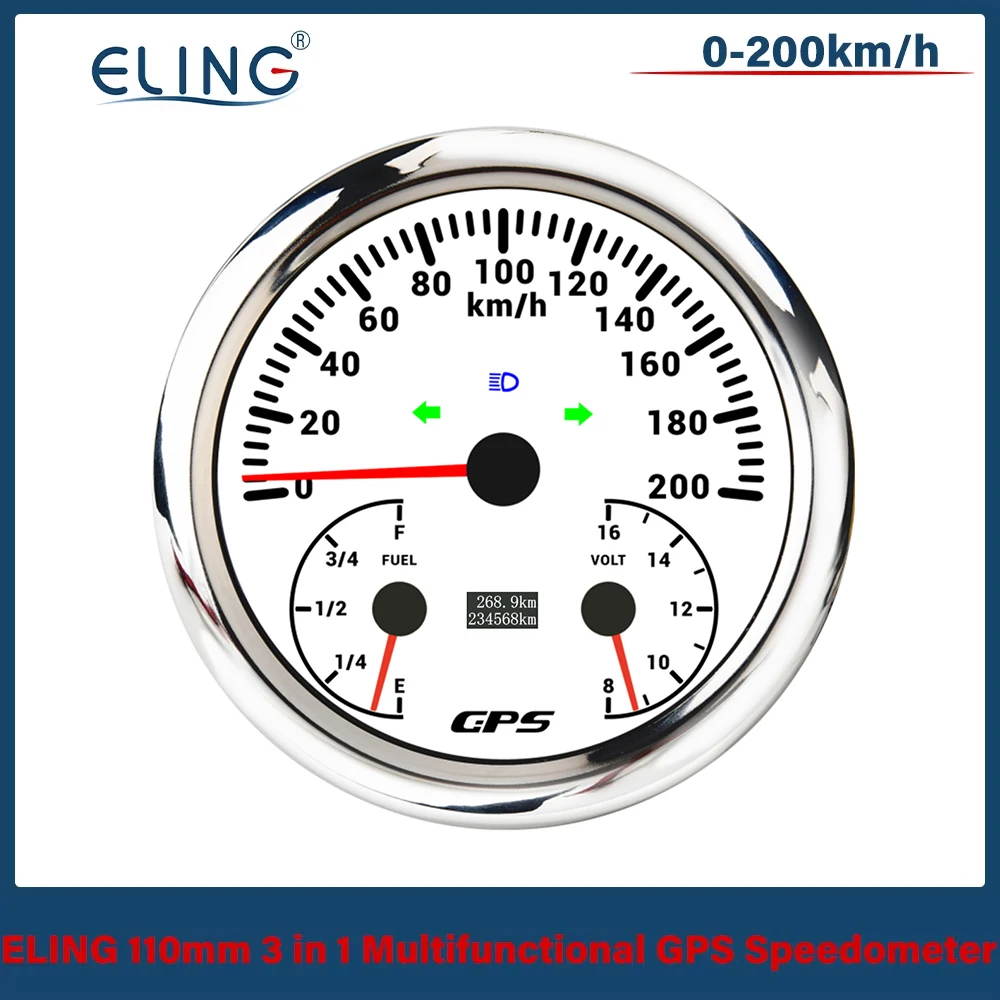 ELING 110 مللي متر 3in1 متعدد الوظائف 0-120 كم/ساعة 0-200MPH GPS عداد السرعة مع مستوى الوقود الفولتميتر 12 فولت 24 فولت مع 7 ألوان الخلفية #1