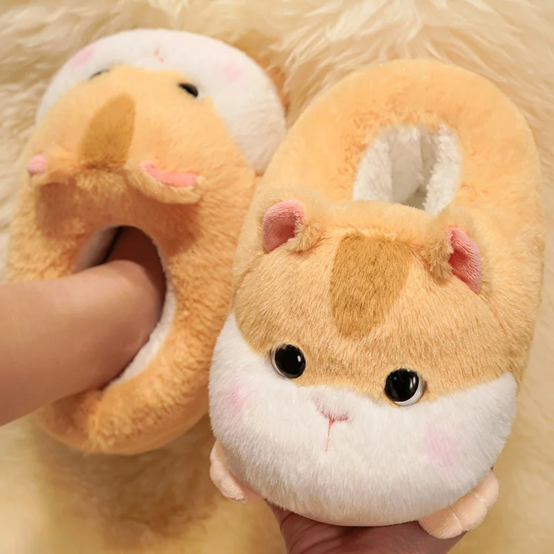 Cute Hamster Plush Slippers Women Living Room Floor Lovers Slippers Winter Warm Shoes For Girls Autumn Boys Man