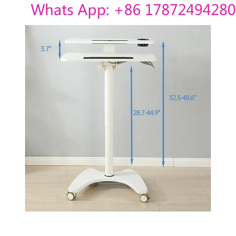 Pneumatic  Height Adjustable Standing Mobile Laptop Home Office Work Overbed Desk With 0 to 90 Angle Tiltable Desktop
