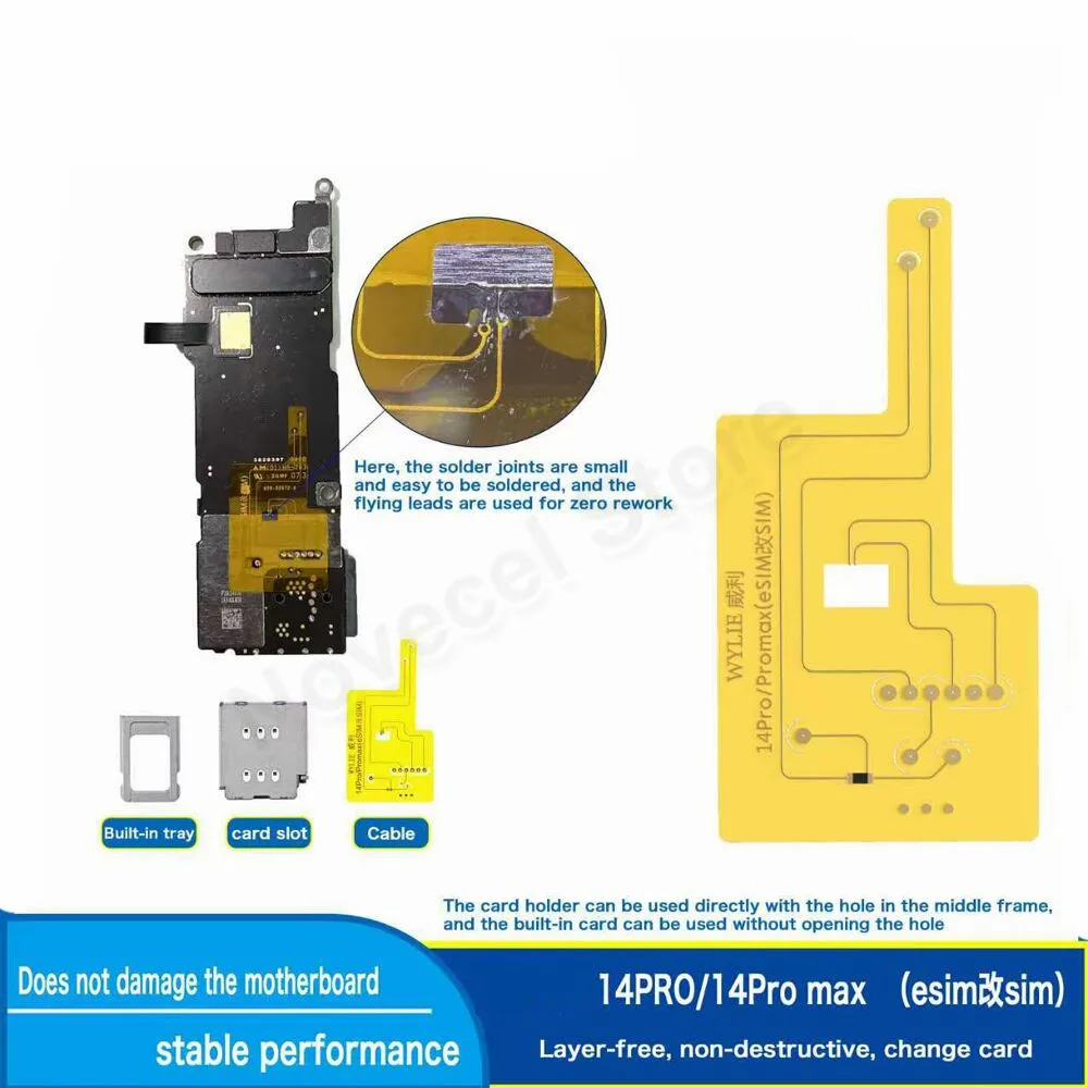 WYLIE 16 Pro Max ESIM to SIM Adapter for iPhone 16 15 14 pro Max SIM Card Reader Flex Cable Slot Tray Holder Phone Repair Tool