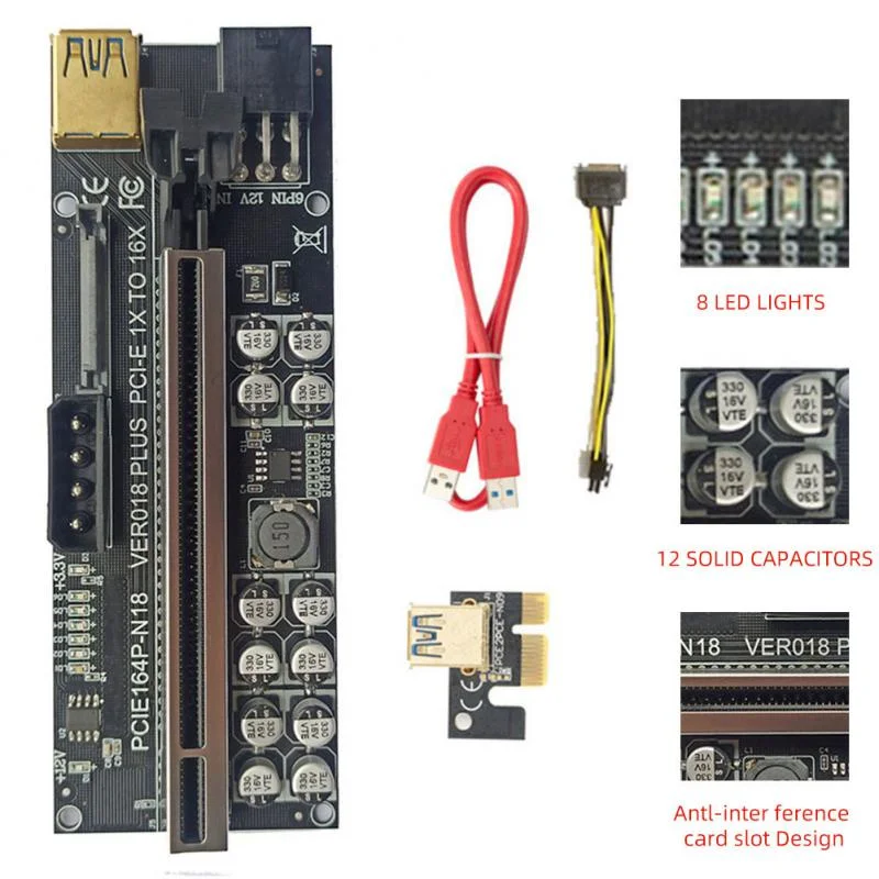 5Pcs VER018 PLUS PCI-E Riser Card 60CM USB3.0 Cable 018 PLUS PCI Express 1X To 16X Extender