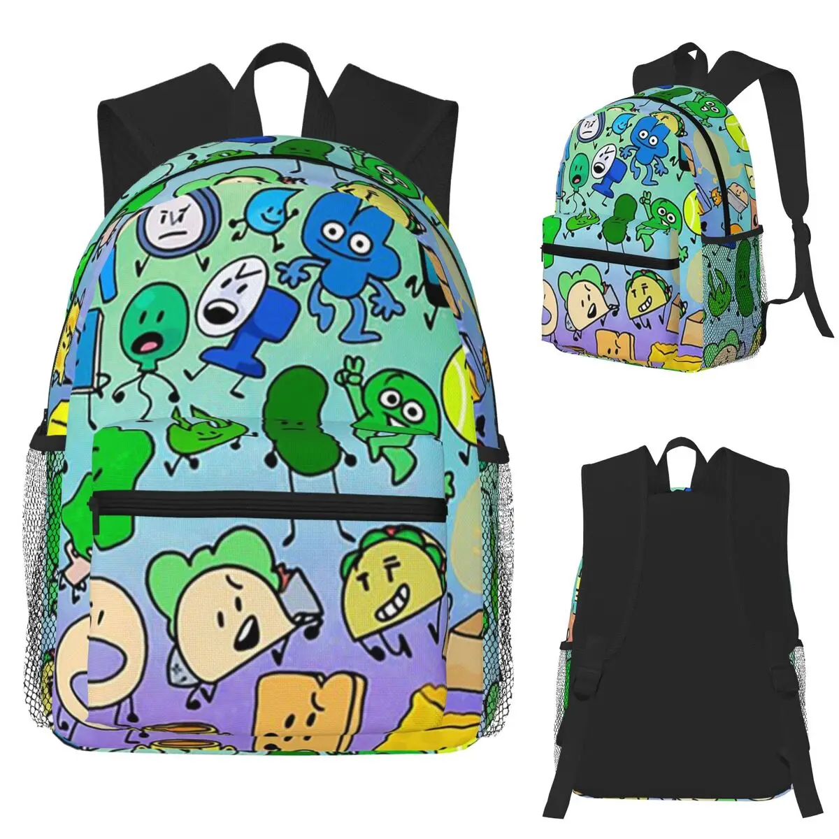 BFDI Inanimate Insanity All Characters (Rainbow) Student Backpack School Bag Hiking Travel Daypack for Boys Girls Bookbag
