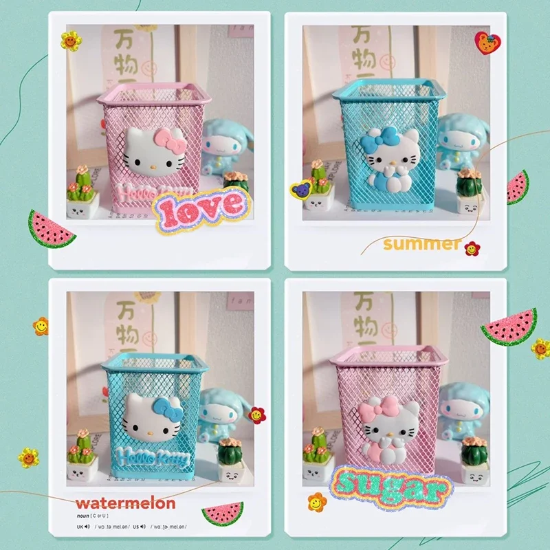 Hello Kitty Creative Metal Cosmetic Storage Basket Young Girl Cute Desktop Decoration Student Dorm Versatile Pen Container