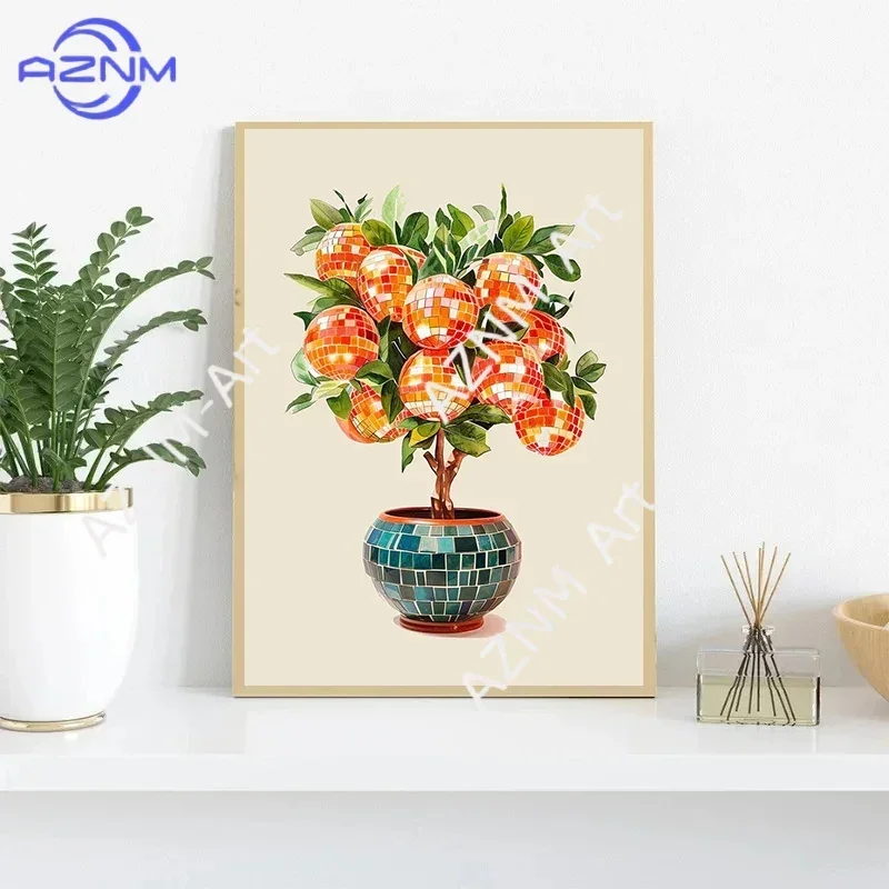 Retro Orange Citrus Fruit Disco Mirror Ball Poster Print Canvas Painting Wall Art Picture Bar Club Funky Food Home Decor Gift