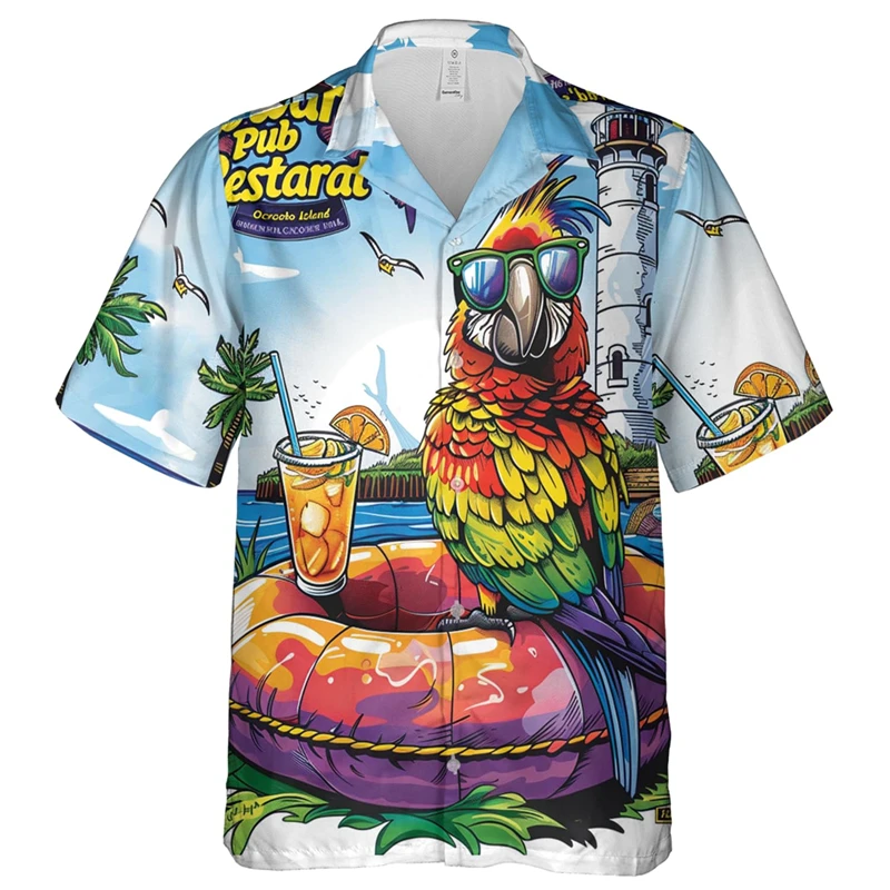 Parrot Enthusiast Print Pattern Beach Shirt for Summer Men's Daily Fashion Vacation Shirt