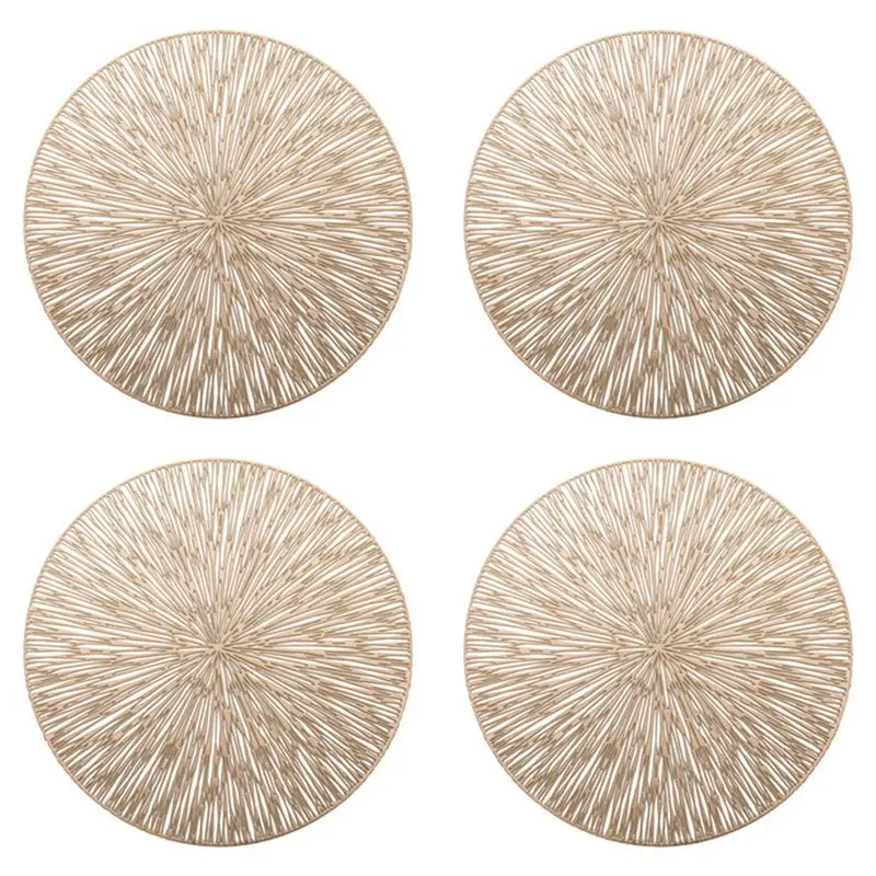 BHBD-Round Placemats Restaurant Hollow PVC Decoration Meal Mat Anti-Hot Dining Table Line Mat Steak Plate Pad