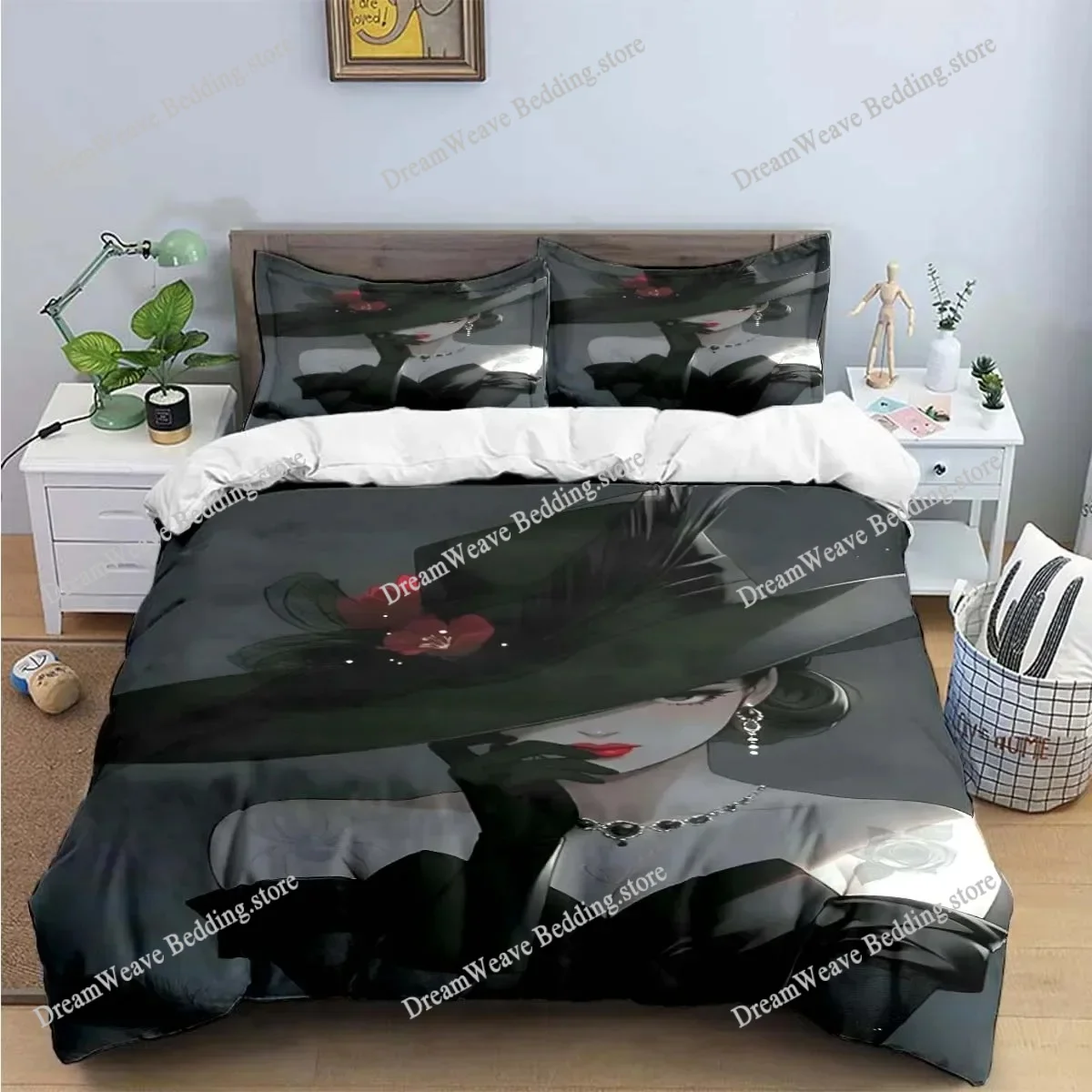

Fashion New Woman-Sexy Black and White Print Bedding Sets Bed Supplies Set Duvet Cover Bed Comforter Set Bedding Set Luxury Gift