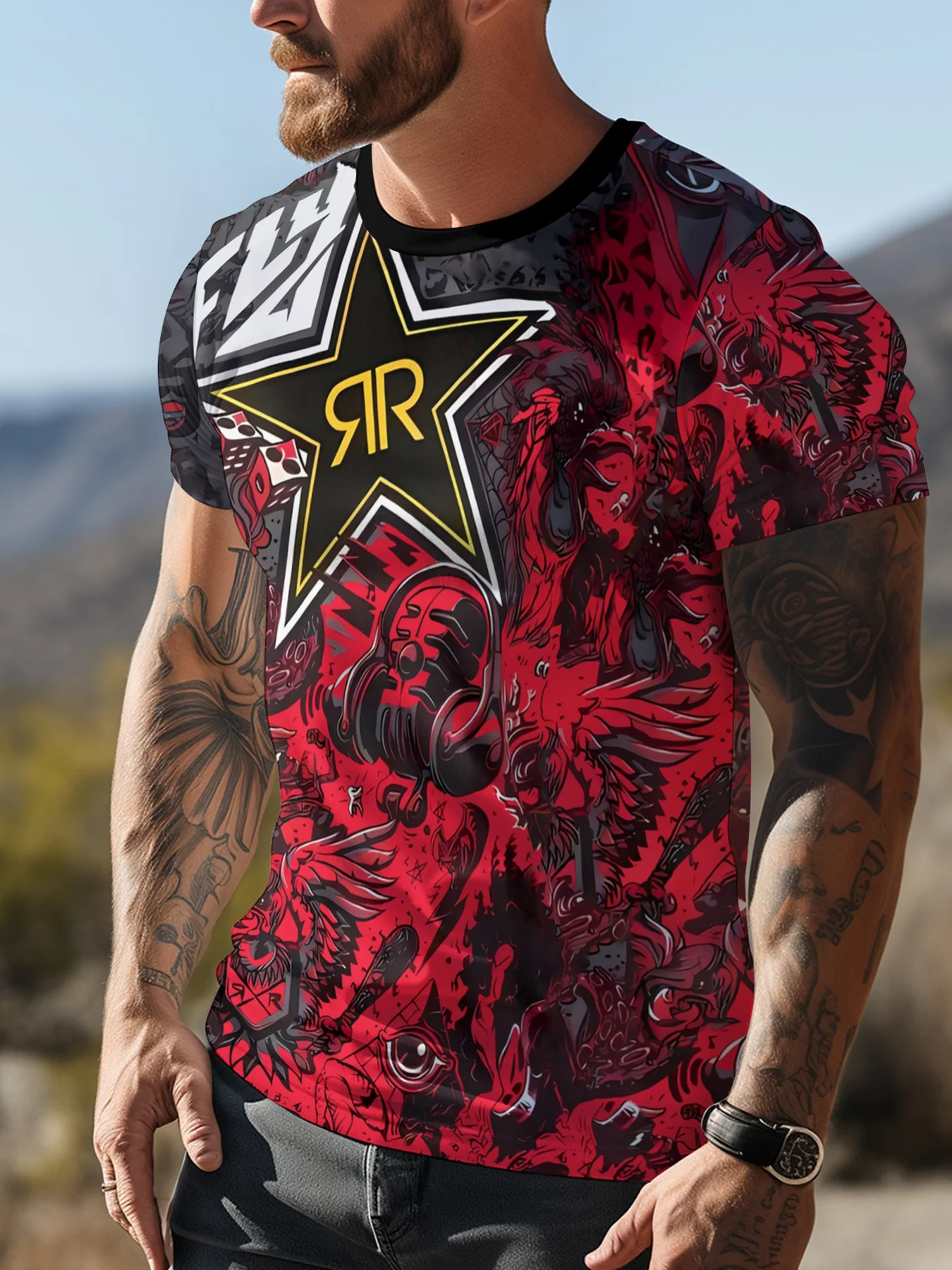 تي شيرت رجالي صيفي أنيق ومبتكر يسمح بمرور الهواء للدراجات النارية بطباعة ثلاثية الأبعاد ورقبة دائرية وأكمام قصيرة تي شيرت كاجوال للخروج