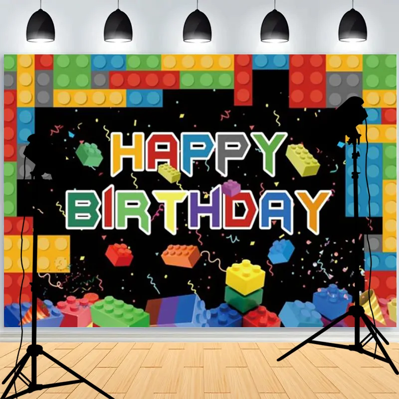 Building Blocks Party Decorations Backdrop For Photography Birthday Children Kids Building Background Photo Studio Shoot SA-01