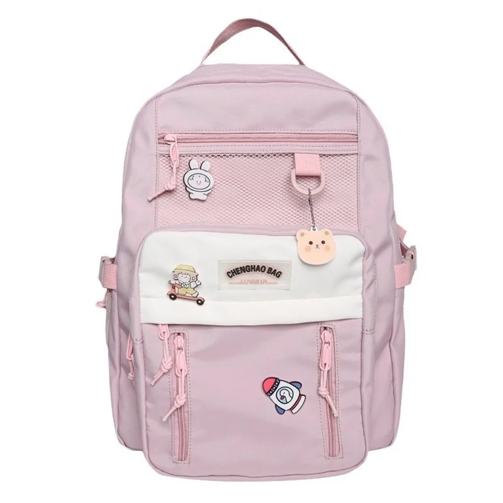 

New Korean Style Travel Backpack Large Capacity Waterproof Laptop Backpack with Badge and Charm Girls Shoulder Bag Student Use