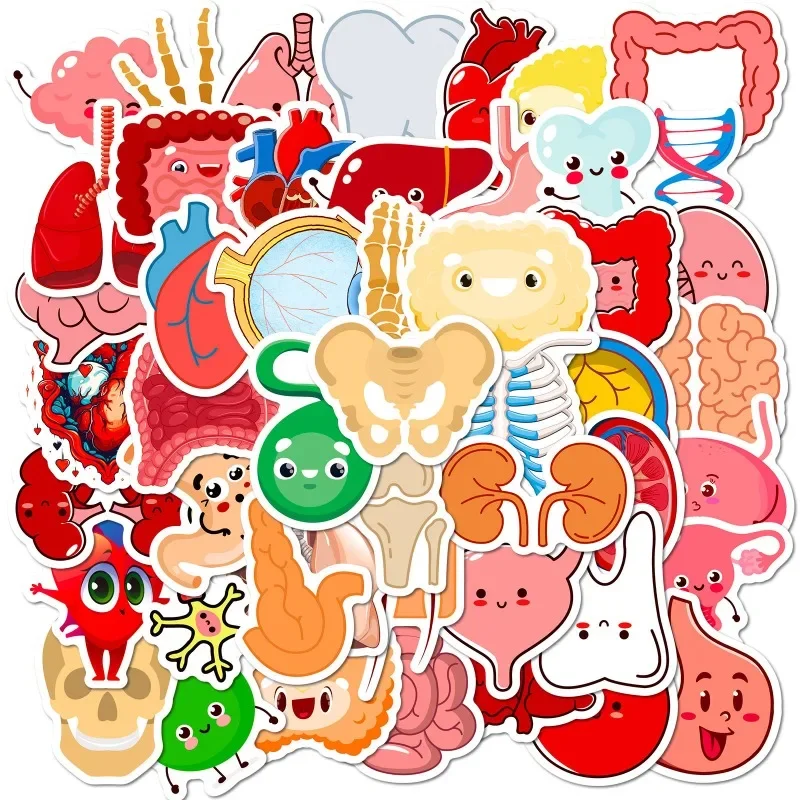 50pcs/set Cartoon Scrapbook Journal Stickers Human Organs Stationery Stickers DIY Decor Laptop Guitar Sticker