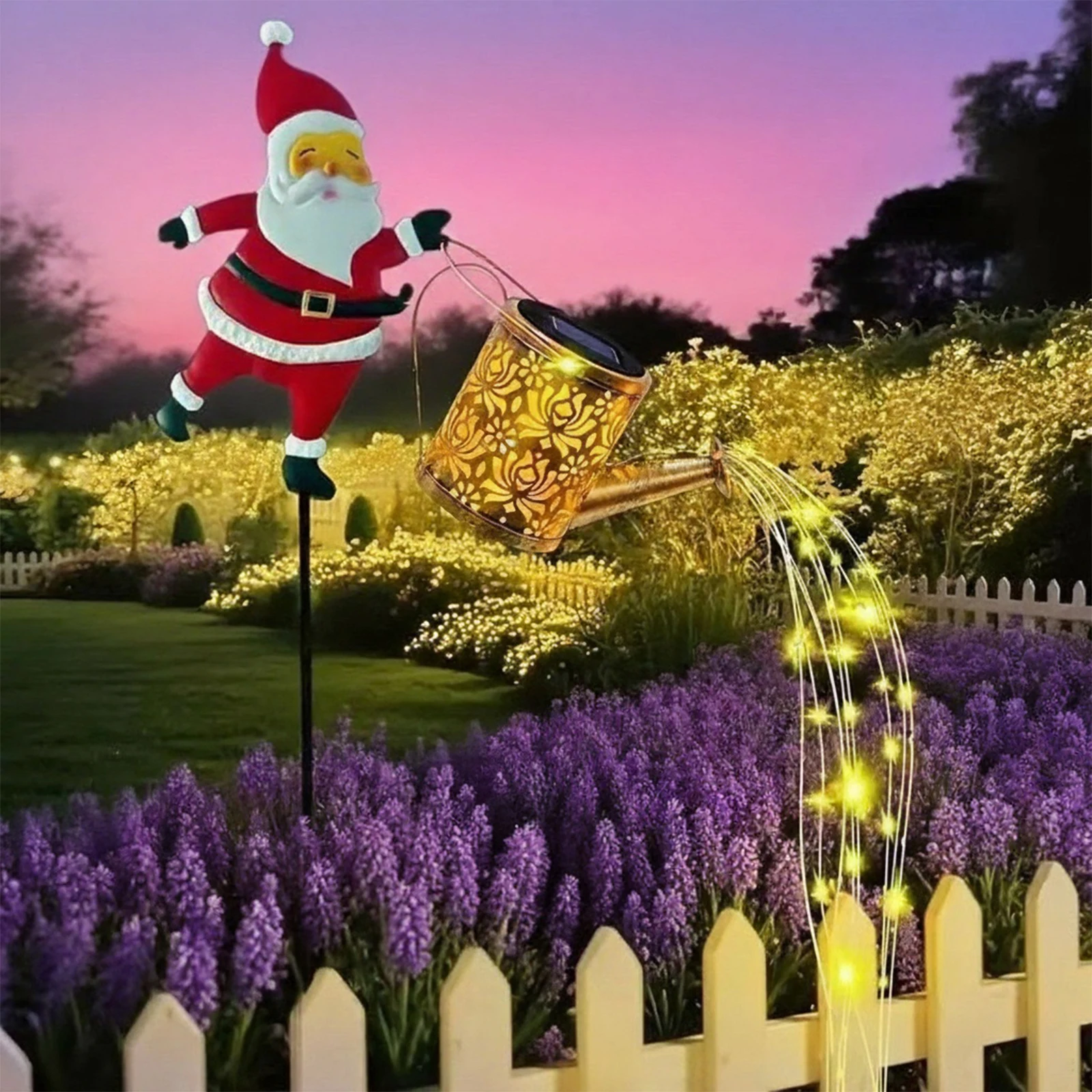 Solar Santa Claus Watering Can with LED Light Garden Lawn Christmas Lights Outdoor Decorative Solar Lights Outdoor Decoration