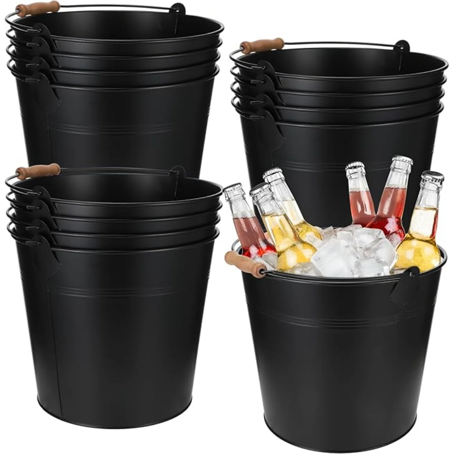 12 Pcs Large Galvanized Metal Buckets with Handle 10 Inch Heavy Duty Stainless Steel Pails Round Pail (Black)