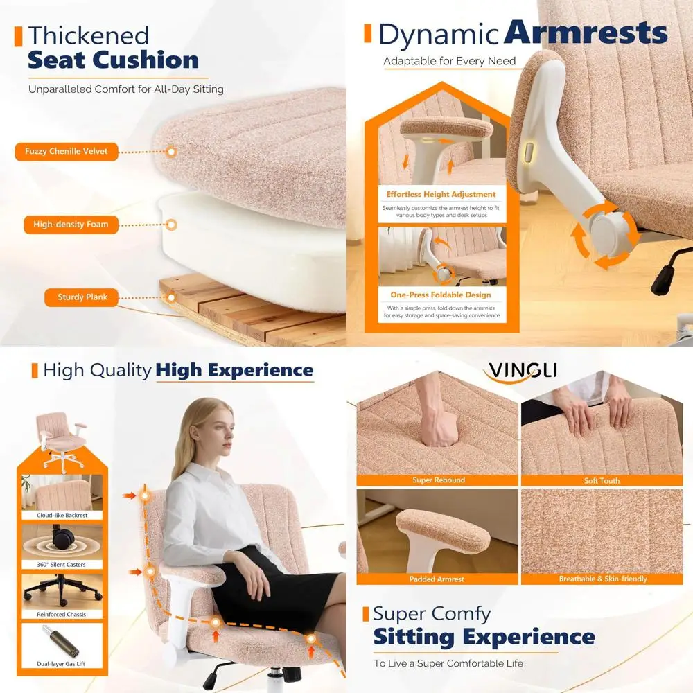 

Регулируемое офисное кресло с регулируемыми подлокотниками и широкой спинкой, идеально подходит для домашних или офисных столов, в цвете оранжевый велюр.