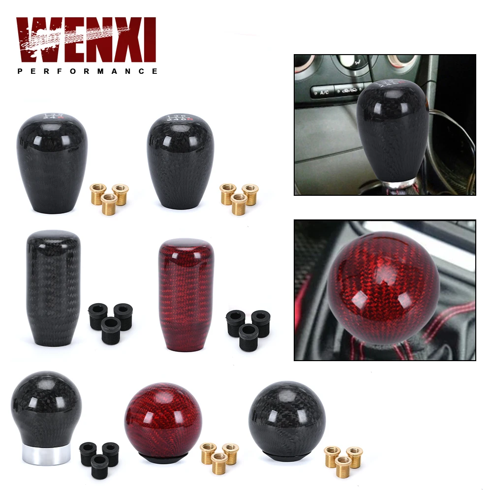 Racing Real Carbon Fiber Gear Shift knob Manual Transmission Shifter Lever Knob Round Ball Shape Handle Knob with Adaptors