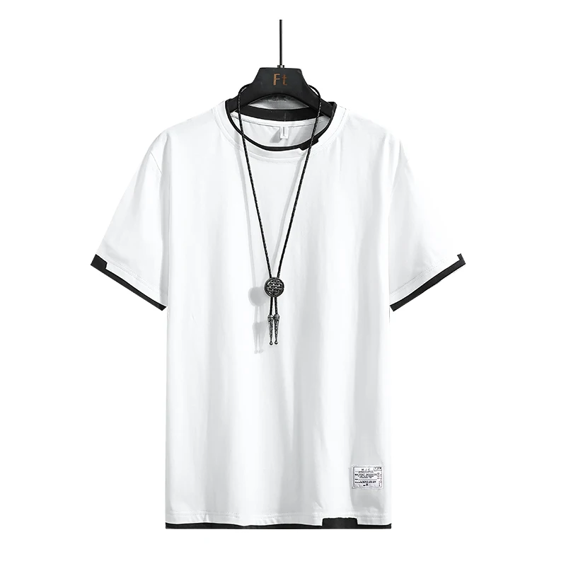 Summer hot selling fake two-piece short sleeved men's pure cotton T-shirt for men's summer inner wear trendy brand t-shirt short