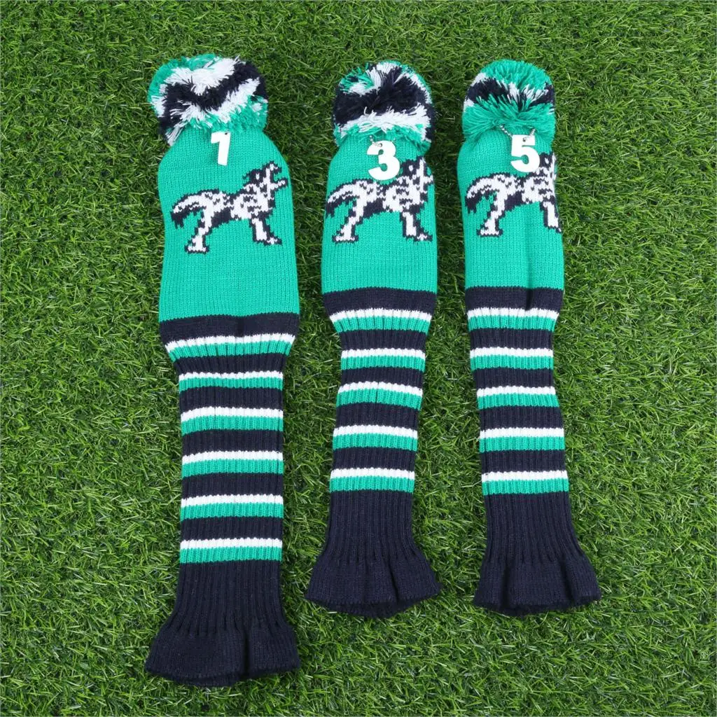 3Pcs No.1 3 5 Head Covers Knitted Sock Green Golf Club Cover Headcovers Set Driver/Fairway Wood Headcover