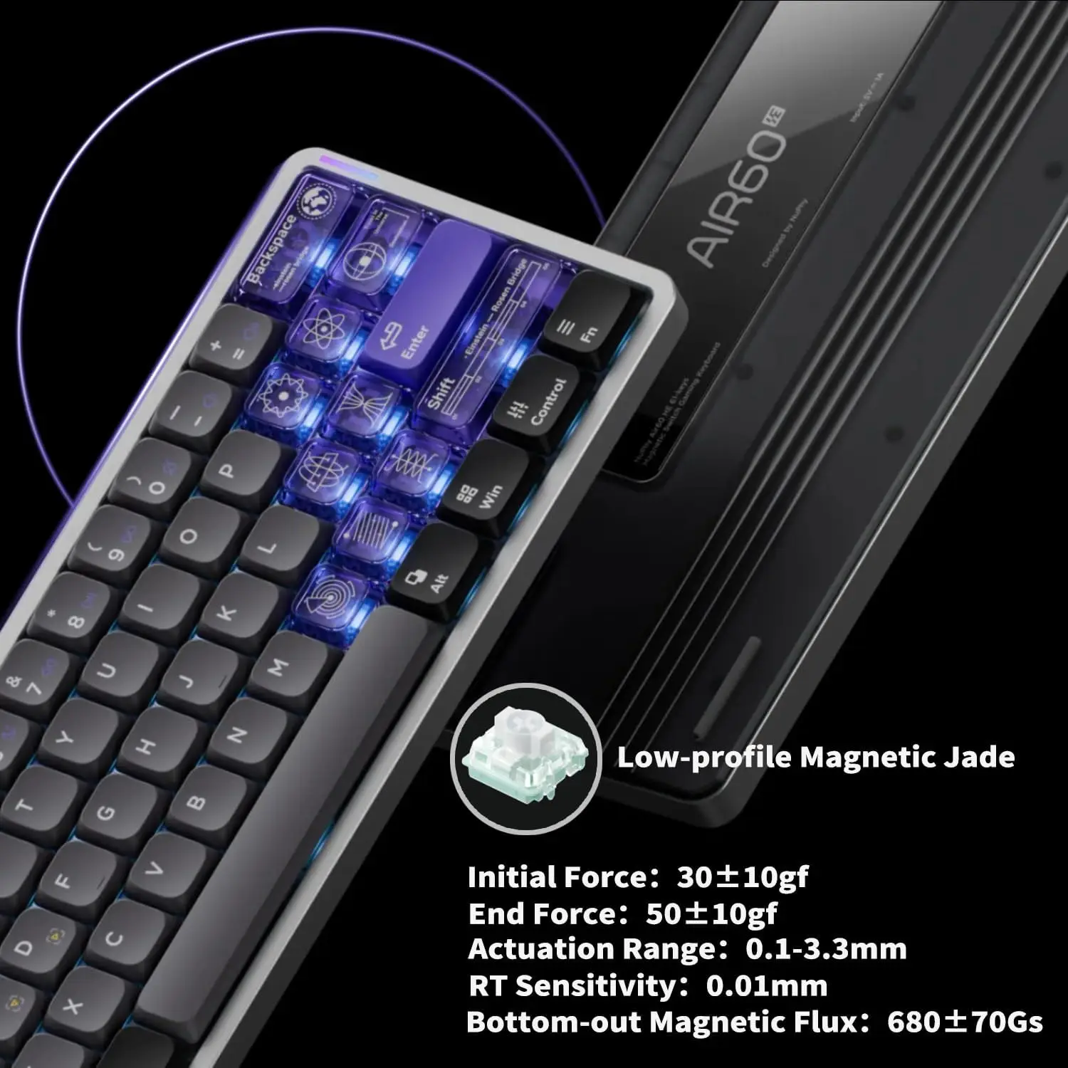 Nuphy Air60 HE Wired Magnetic Gaming Keyboard 61 Keys Rapid Trigger 60% Compact Actuation Point Adjustable 8K Low-Profile