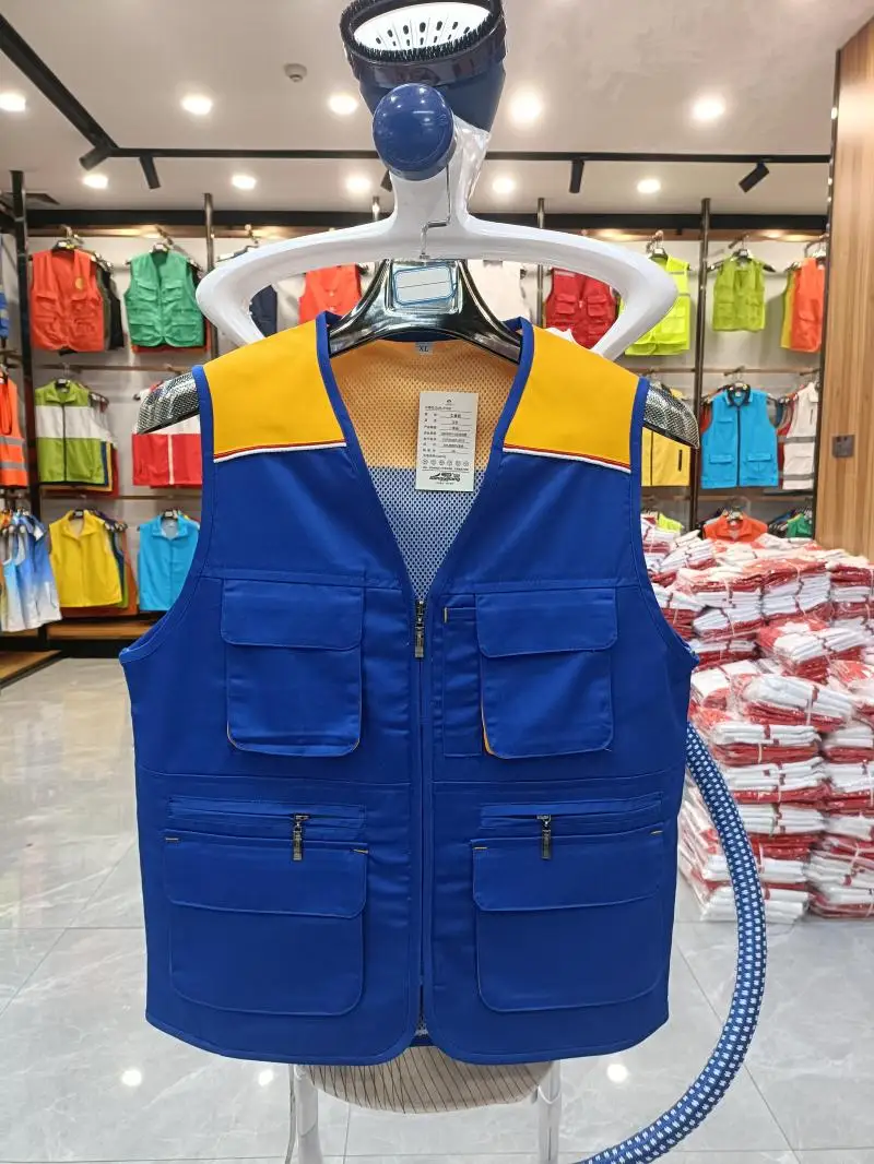 5XL Baggy Patchwork Multi Pockets Cargo Waistcoat Work Wear Clothes Photographer Vest Overall Customized Logo Sleeveless Coat