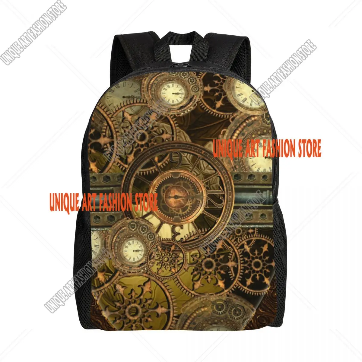 Steampunk Clocks Pattern Travel Backpack Women Men School Computer Bookbag Metal Mechanical Gears College Student Daypack Bags