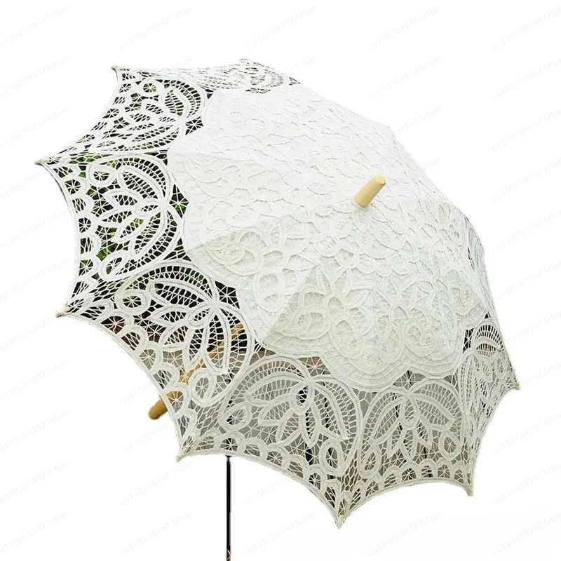JMZ Umbrella Lace Crochet Decorative Parasol for Women Vintage European Princess Style Sun Protection UV Shield Travel