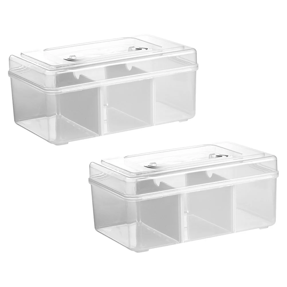 2 Pcs Medicine Chest for Home Sundries Storage Case Compartmented Container Bins Organizer with Handle High Capacity