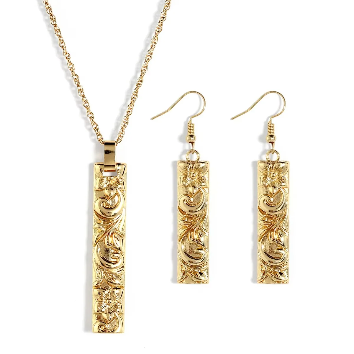 

Women’s Valentine Jewelry Set – Classic Gold Plated Rectangle Necklace & Earrings