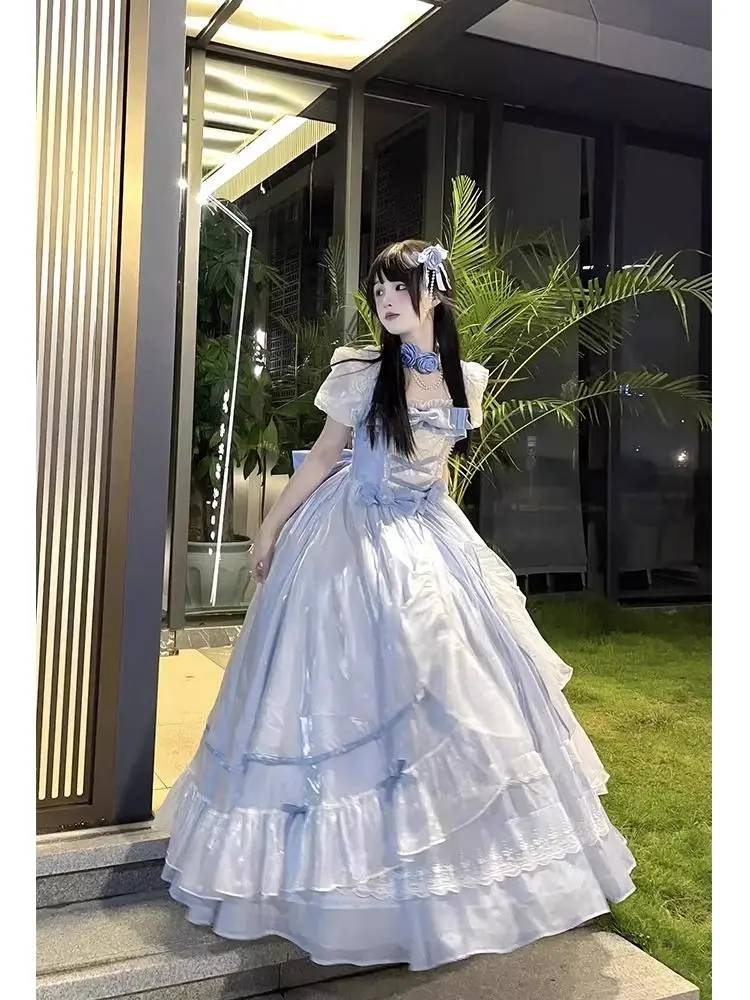 

Japan Lolita Long Skirt Short Sleeves Elegant Generate Color Adult Ceremony Birthday Dress 2024 New