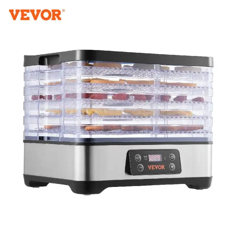 VEVOR 5 Tray Food Dehydrator Machine 300W Stainless Steel Electric Food Dryer w/ Digital Adjustable Timer & Temperature