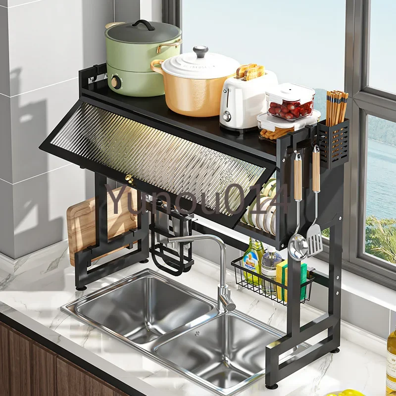 Stainless Steel Expandable Over Sink Dish Drainer, Drying Rack with Door, Countertop Telescope, Storage Rack for Kitchen