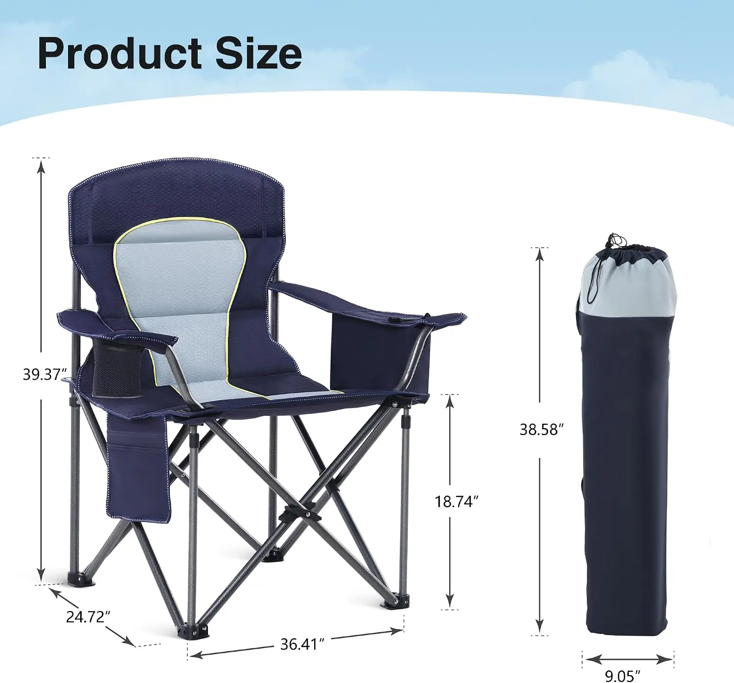 2 Pack Oversized Folding Camping Chair For Adults Support 450 LBS Dark Blue | Heavy Duty Portable Outdoor Chair, Lawn Camp