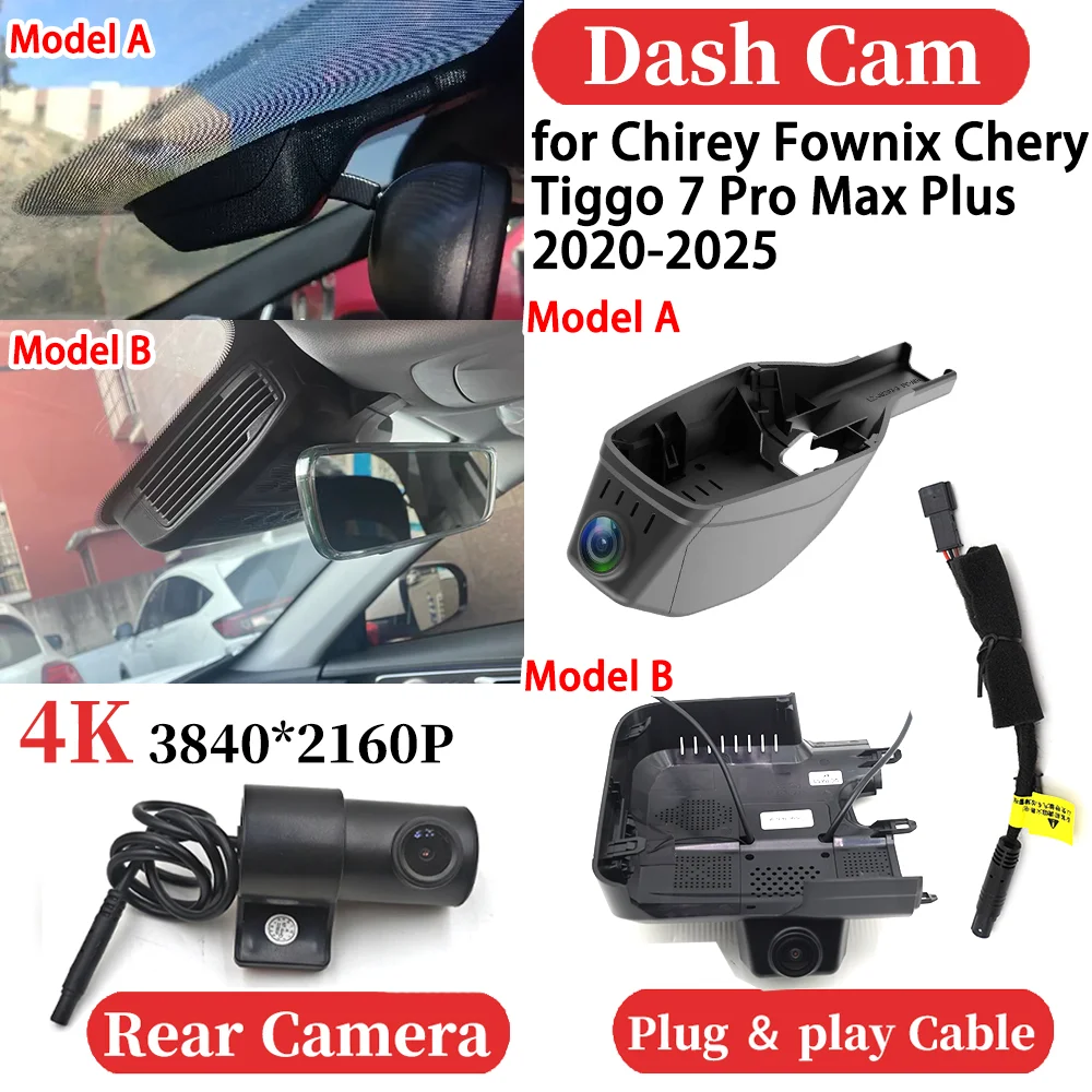 Para Chirey Fownix Chery Tiggo 7 Pro Max Plus 2020-2025 HUD coche 4K Wifi grabadora de vídeo DVR cámara de salpicadero visión nocturna