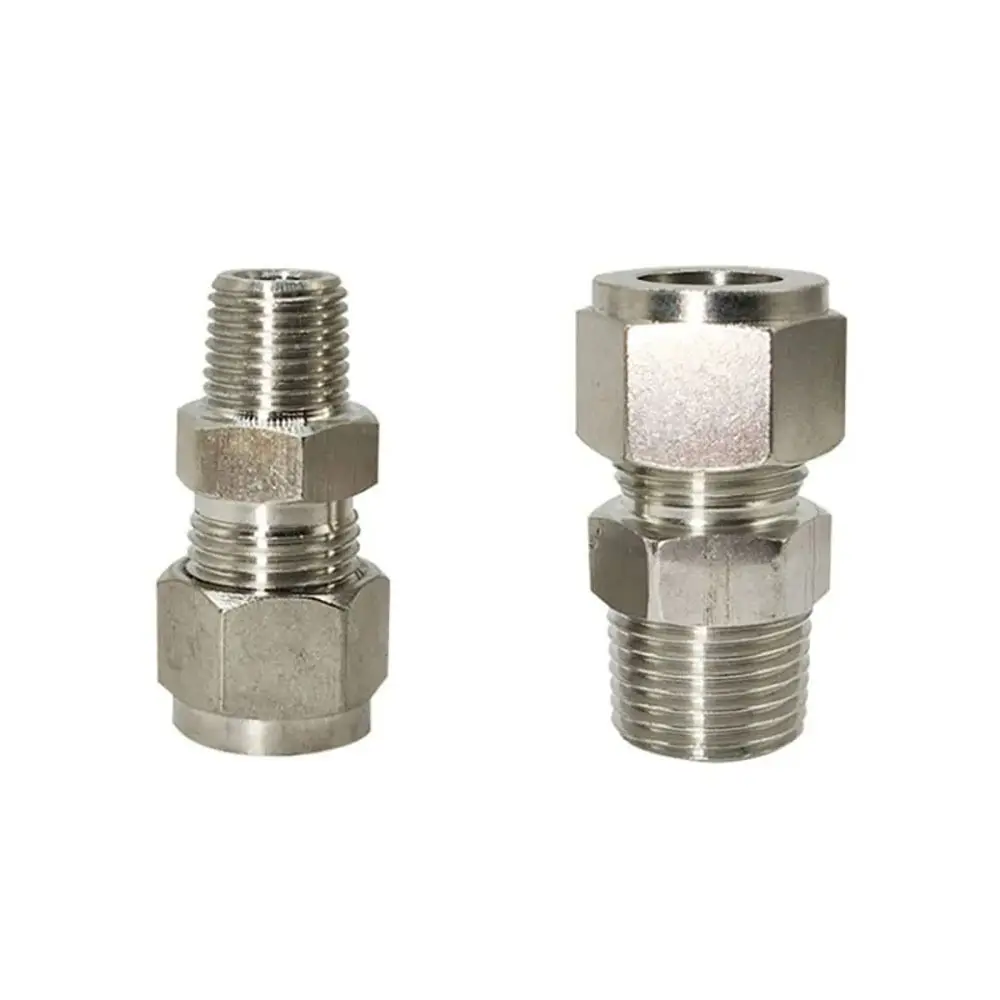 Connecteur de Tube à Double virole en acier inoxydable, filetage mâle 1/8 "1/4" 3/8 "1/2" à 3-16mm OD, raccord rapide 304 SS, 1 pièce