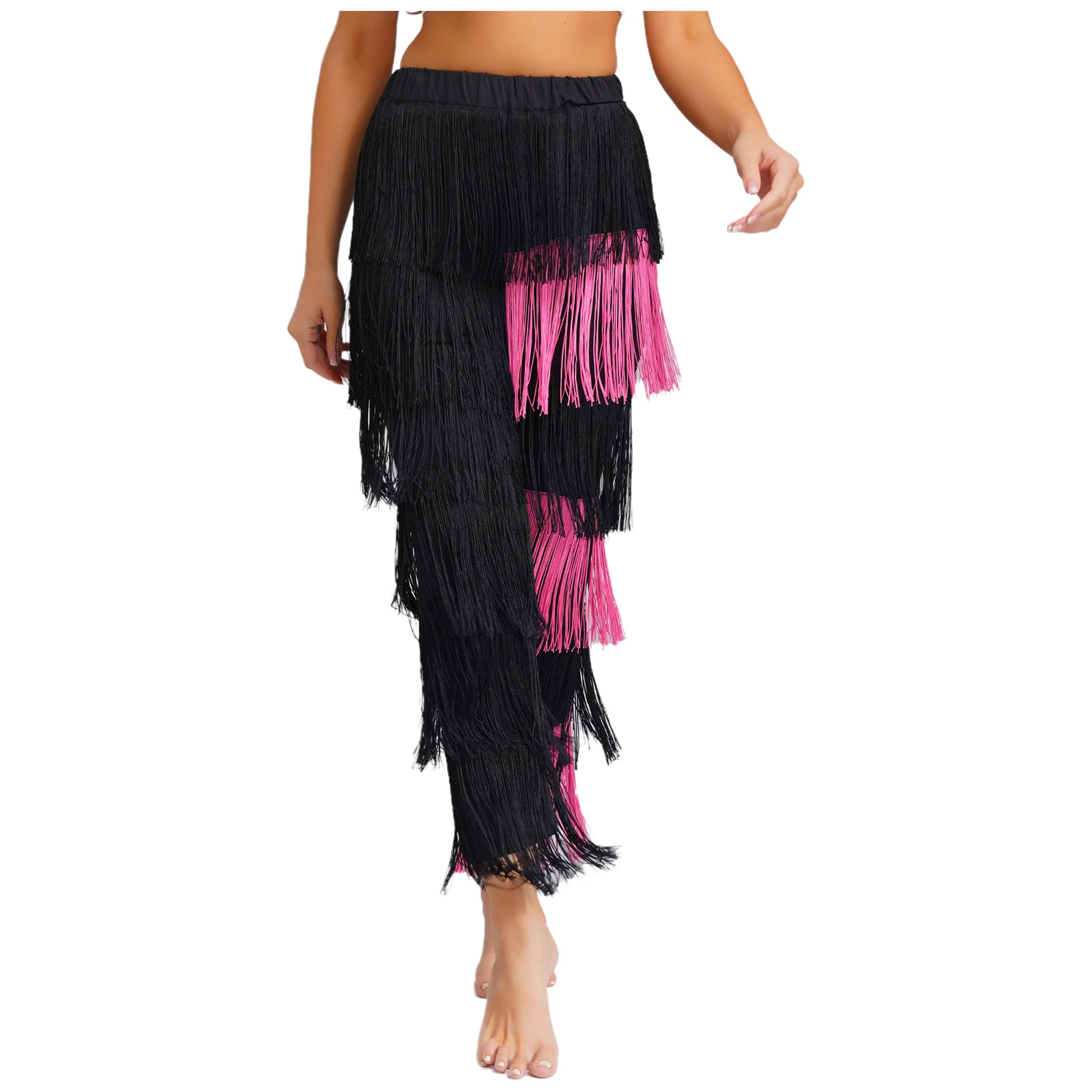 

Womens Latin Chacha Tango Dance Fringe Pants Trousers Elastic Waistband Tassel Trouses Samba Dance Performance Practice Costume