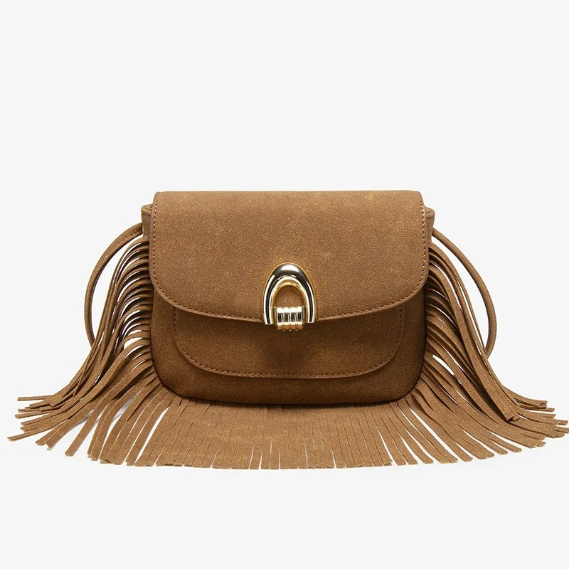 

2025 Luxury Suede Shoulder Crossbody Bags Large Capacity Tassel Tote Bags Vintage Small Square Handbag For Women Daily Purse