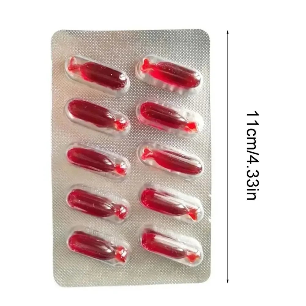 10 pçs venda quente engraçado halloween abril tolos dia vampiro falso comprimidos de sangue hematemesese cápsulas brincadeira brinquedo truque brinquedos