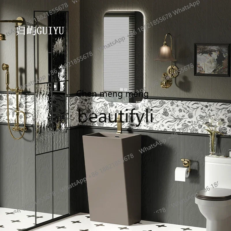 French retro wash basin ceramic column basin household hotel villa retro floor-to-ceiling wash basin