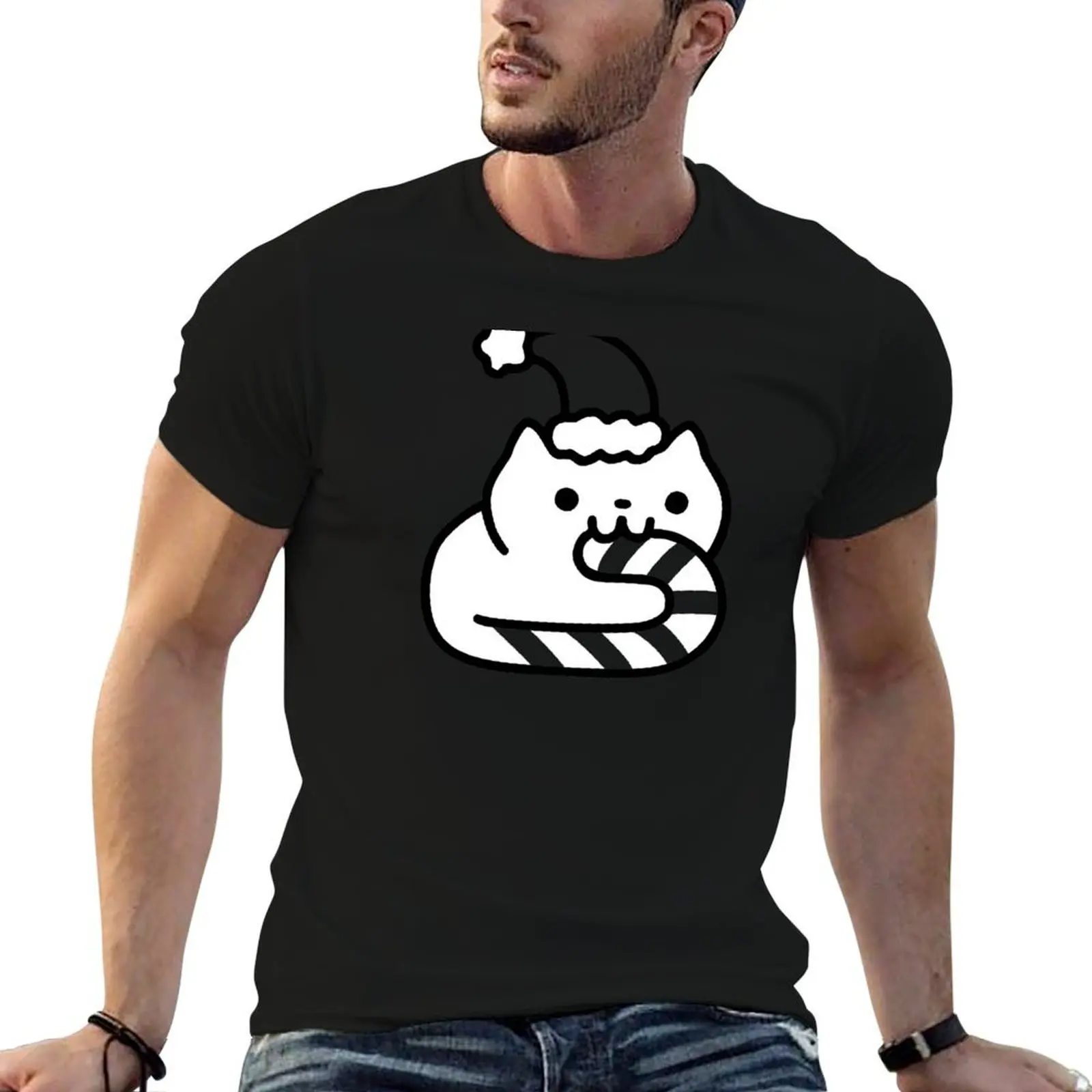 

Candy Cane Cat T-Shirt man t shirt luxury t shirt man casual T-Shirt