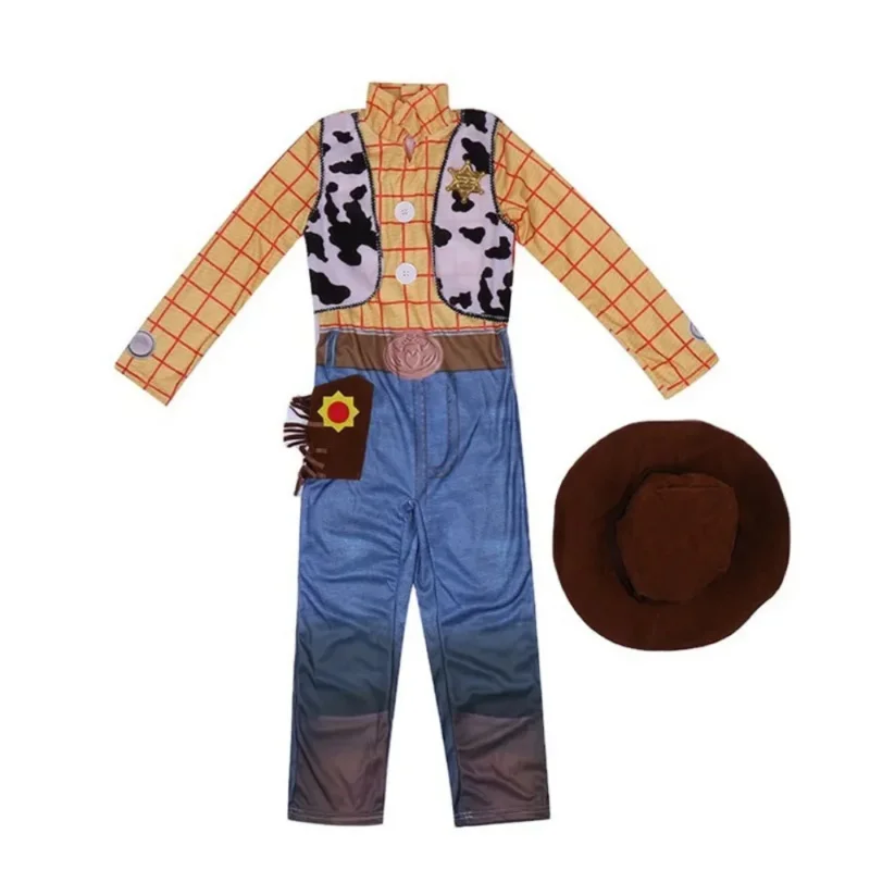 ألعاب الفيلم وودي أزياء تنكرية للأطفال كاوبوي لعب الأدوار بدلة الأولاد الكرتون ارتداءها قبعة وشاح مجموعة كاملة حفلة كرنفال الهالوين