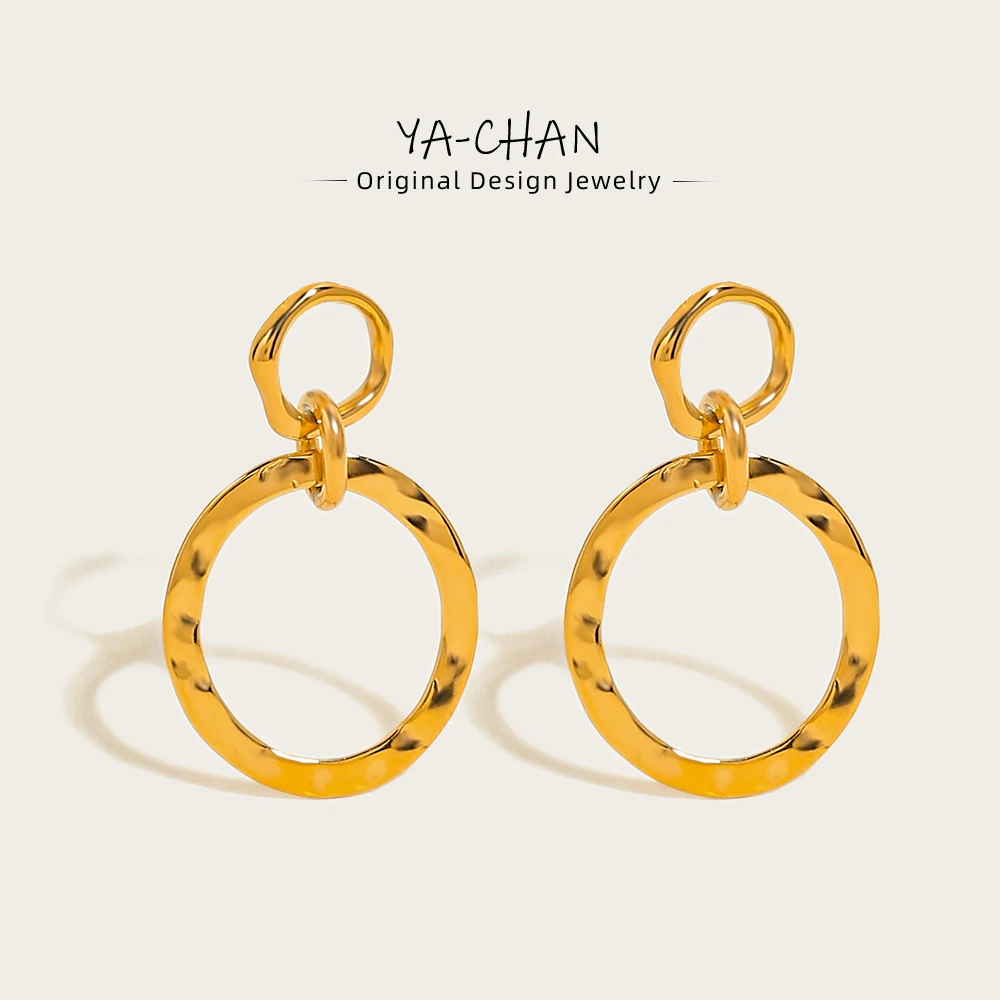 YACHAN 18 K Gold Plated Stainless Steel Statement Drop Earrings For Women Tap Metal Texture Dangle Earring Trendy Jewelry Gift